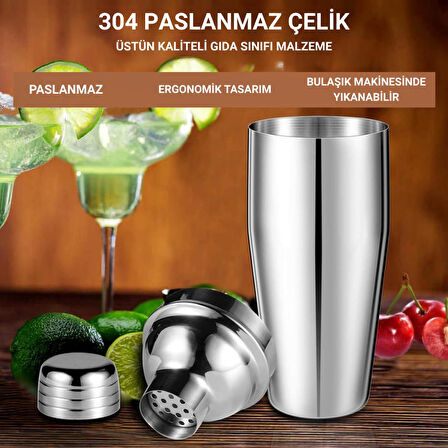 Coofbe Profesyonel Paslanmaz Çelik 750ML 6 Parça Kokteyl Seti Kokteyl Hazırlama Bar Shaker Seti