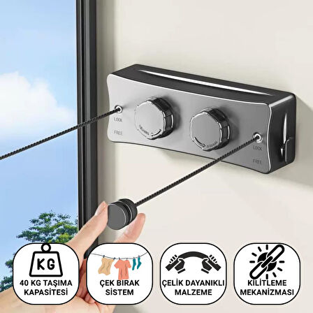 Coofbe 40Kg Taşıma Kapasiteli Çelik Çamaşır Asma İpi Makinası Çamaşır Kurutma İpi Çamaşır Askılığı