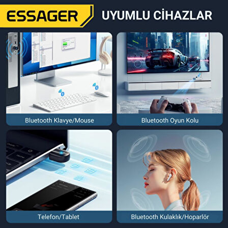 Essager Bluetooth Vers.5.3 USB Bluetooth Adaptör USB Bluetooth 5.3 Wireless Adaptör Tak Çalıştır