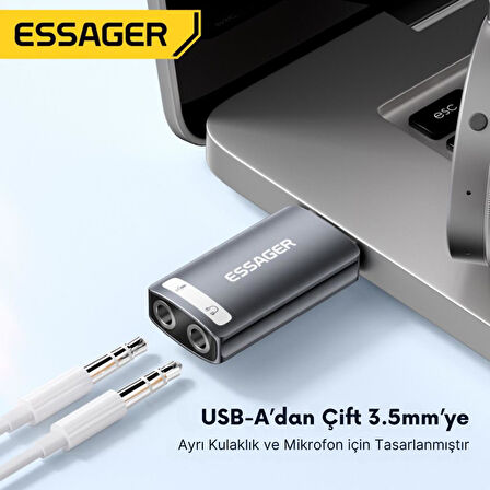 Essager USB to 3.5MM Jack Çevirici Dönüştürücü Usbden Kulaklık Mikrofon Giriş Dönüştürücü Ses Dönüştürücü