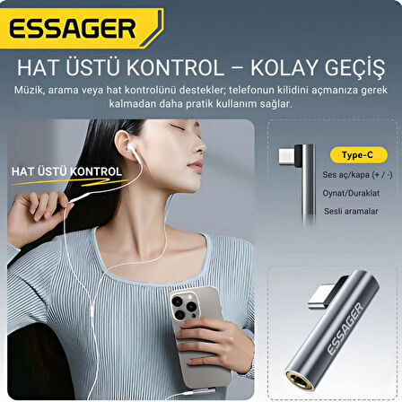 Essager  L Tipi Type-C To 3.5mm Aux Dönüştürücü Type-C To 3.5mm Kulaklık Dönüştürücü Ses Dönüştürücü Kablo