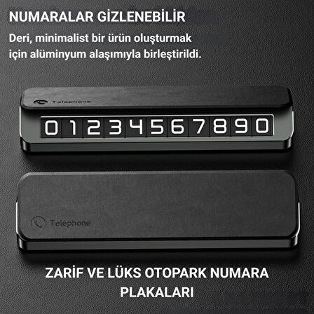 Coofbe Deri Kapaklı Gizlenebilir Alüminyum Araç Park Telefon Numaratörü Geçici Park Numaratör Plakalık