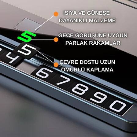Coofbe Premıum Fosforlu Gizlenebilir Alüminyum Araç Park Telefon Numaratörü Geçici Park Numaratör Plakalık