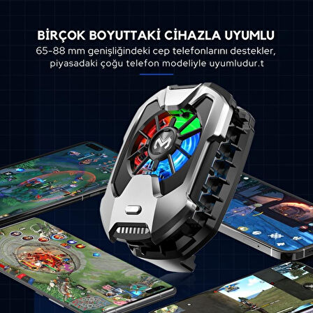 Coofbe 6000 RPM Turbo Fan RGB Işıklı Ultra Hafif Telefon Soğutucu Radyatör Tüm Telefonlara Uyumlu