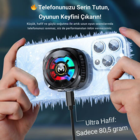 Coofbe 6000 RPM Turbo Fan Işıklı Magsafe İle Uyumlu Telefon Soğutucu Radyatör Tüm Telefonlara Uyumlu