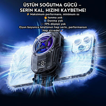 Coofbe Dijital Göstergeli  Turbo Fan Işıklı Klipsli 27W Telefon Soğutucu Radyatör Tüm Telefonlara Uyumlu