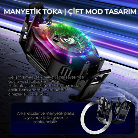 Coofbe Gösteregeli 5000 RPM Turbo Fan Işıklı Klipsli Buz Etkili Telefon Soğutucu Radyatör Tüm Telefonlara Uyumlu