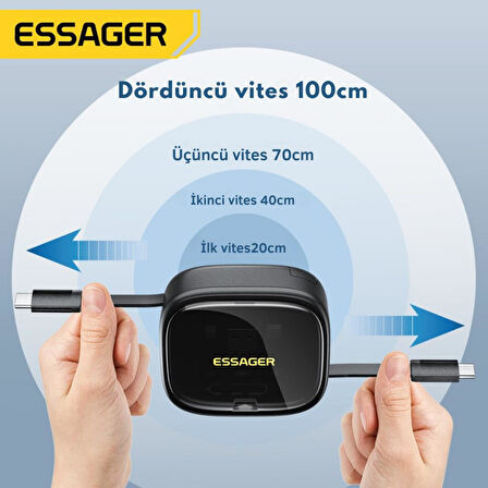 Essager 7in1 Makaralı 60W Type-C Şarj Kablosu Ve Type-C to Usb Lightning Dönüştürücü Seyahat Şarj Kablosu