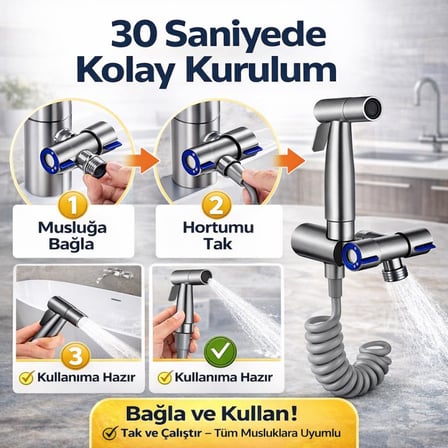 Coofbe Paslanmaz Çelik Sprial Hortum Taharet Musluğu Çoğaltıcı Sprey Tabanca Klozet & Banyo Temizleme Seti