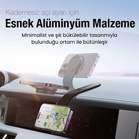 Coofbe Alüminyum Elastik Katlanabilir Mgsafe Uyumlu Araç İçi Telefon Tutucu Masaüstü Telefon Tutucu