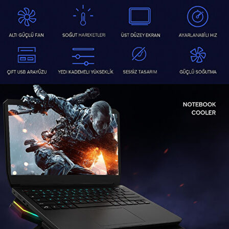 Coofbe Led Işıklı Ayarlanabilir 7 Kademeli Stand 6 Fanlı Göstergeli Notebook Laptop Soğutucu Turbo Fan