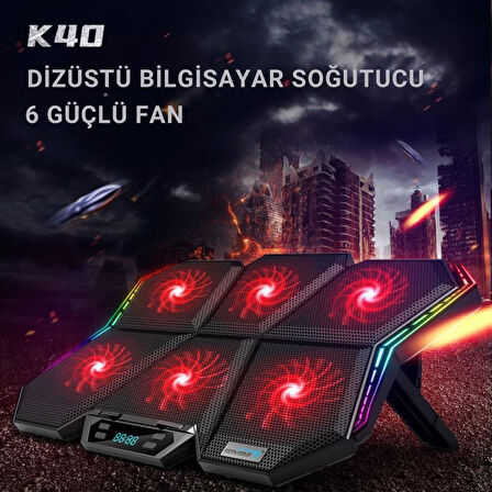 Coofbe Led Işıklı Ayarlanabilir 7 Kademeli Stand 6 Fanlı Göstergeli Notebook Laptop Soğutucu Turbo Fan