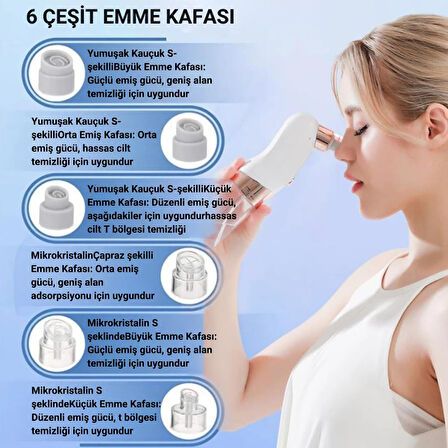 Coofbe Profesyonel Kirli-Temiz Sıvısı Hazneli 6 Başlıklı Şarjlı Vakumlu Siyah Nokta Akne Temizleyici Tüm Ciltler İçin