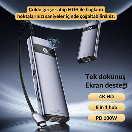 Coofbe Jasoz Multiport PD 100W 8in1 Type-C to Dönüştürücü Hub Type-C to Rj45 HDMI4K@30Hz USB3.0 SD/TF