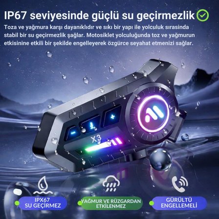 Coofbe Çift Telefon Bağlantılı Su Geçirmez 500Mah Bt6.0 Motosiklet  Kask Kulaklığı İntercom Rgb Işıklı İnterkom Kulaklık