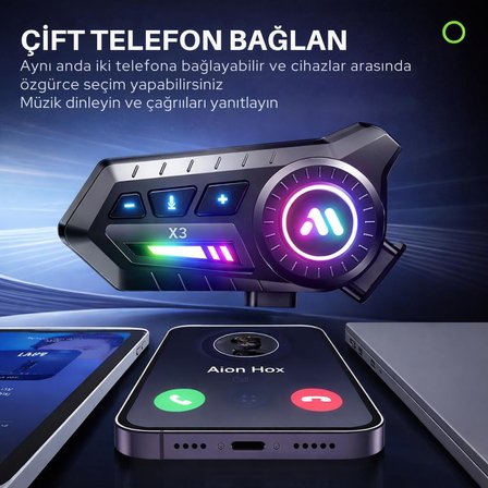 Coofbe Çift Telefon Bağlantılı Su Geçirmez 500Mah Bt6.0 Motosiklet  Kask Kulaklığı İntercom Rgb Işıklı İnterkom Kulaklık