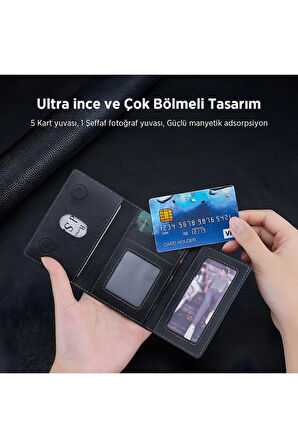 İ-Bix  iMW3 MagSafe Uyumlu Çoklu Kart Taşıma Özellikli Manyetik PU Deri Cüzdan