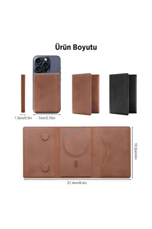 İ-Bix  iMW3 MagSafe Uyumlu Çoklu Kart Taşıma Özellikli Manyetik PU Deri Cüzdan