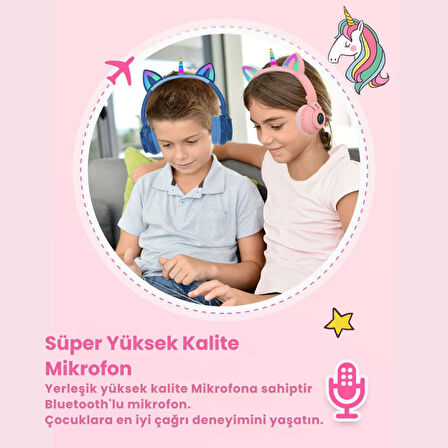 Coofbe Unicorn 94dB Güvenli Ses Kontrollü Yumuşak Kulak pedli Bluetooth Kulaklık Bluetooth Çocuk Kulaklığı 