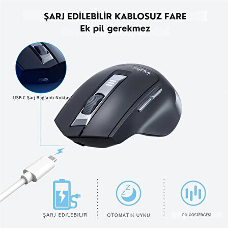 Coofbe Profesyonel Led Işıklı 2400 DPI 500Mah Şarj Edilebilir 2.4G USB Kablosuz Mouse 2402-2480MHz