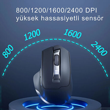 Coofbe Profesyonel Led Işıklı 2400 DPI 500Mah Şarj Edilebilir 2.4G USB Kablosuz Mouse 2402-2480MHz