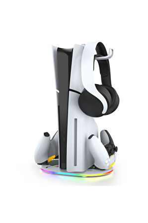 İpega PS5 Slim Disk/PS5 Slim Dijital RGB Dikey Stand Kulaklık Tutucu Joystick Şarj Cihazı