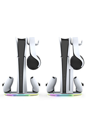 İpega PS5 Slim Disk/PS5 Slim Dijital RGB Dikey Stand Kulaklık Tutucu Joystick Şarj Cihazı