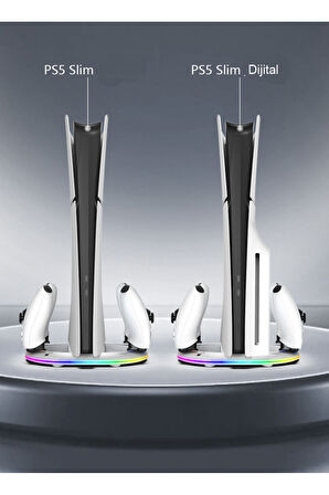 İpega PS5 Slim Disk/PS5 Slim Dijital RGB Dikey Stand Kulaklık Tutucu Joystick Şarj Cihazı