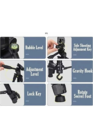 360 Derece Ayarlanabilir 1.36 Metre Kumandalı Telefon Kamera Uyumlu Sabitleyici Tripod