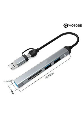 5'i 1 Arada USB-C USB-A USB 2.0/3.0 SD TF Dönüştürücü Hub