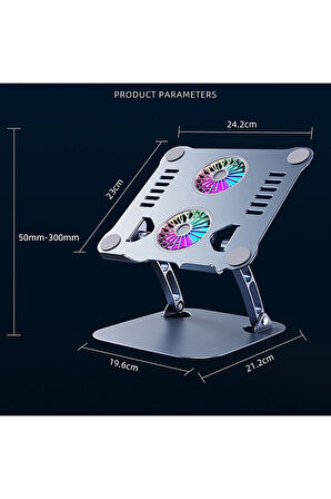 Ayarlanabilir Metal Laptop Standı Rgb Çift Fanlı Premium Serisi Notebook Tutucu