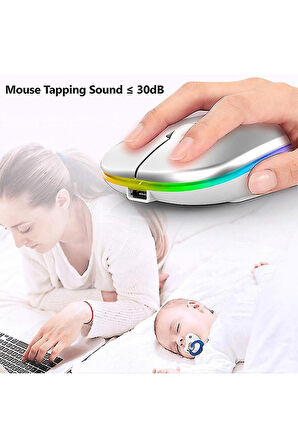 Rgb Ledli Şarj Edilebilir Sessiz Tıklamalı Ergonomik Çift Modlu Kablosuz Bluetooth Mouse
