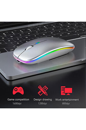 Rgb Ledli Şarj Edilebilir Sessiz Tıklamalı Ergonomik Çift Modlu Kablosuz Bluetooth Mouse