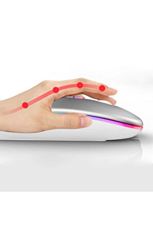Rgb Ledli Şarj Edilebilir Sessiz Tıklamalı Ergonomik Çift Modlu Kablosuz Bluetooth Mouse
