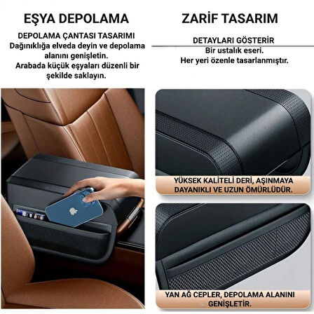 Coofbe Premıum Yumuşak 2 Yan Cüzdanlı Araç Kol Dayama Padi. Kol Dayama Yastığı Araç İçi Organizer Kol Dayama
