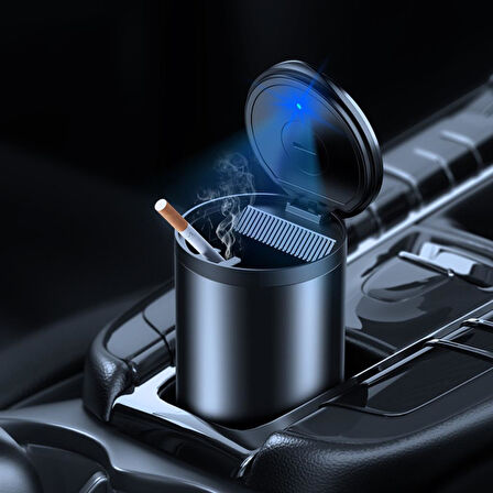 Coofbe Premium Car Ashtray Led Işıklı Alüminyum Taşınabilir Kapaklı Araba Küllük Kül Tablası Kokusuz