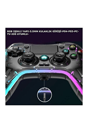 Ps-p05 Rgb Led Işıklı Ps4-ps3-tv-ıos-pc Uyumlu Kablosuz Joystick Gamepad Oyun Kolu