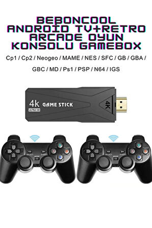 GT-65 YouTube,Netflix,Google Android TV Box 10000 Game Kablosuz kol Retro Arcade Oyun Konsolu