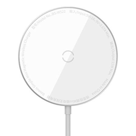 Baseus Simple Mini Kablosuz Wireless Şarj 15W 1.5M Type-C BEYAZ