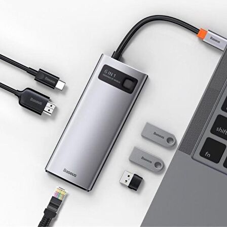 Baseus Metal Gleam Series 6in1 Type-C HUB Adaptör Çoklayıcı GRİ
