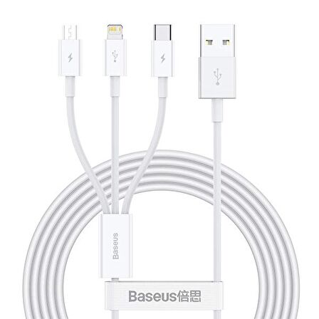 Baseus Superior Series (Micro+Lightning+Type-C) Üçlü Hızlı Şarj Veri Kablosu 3.5A 1.5M BEYAZ