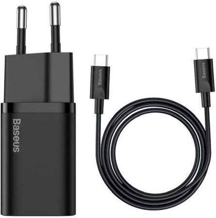 Baseus Super Si PD 25W Type-c To Type-c Kablo Duvar Şarj Seti Siyah Outlet