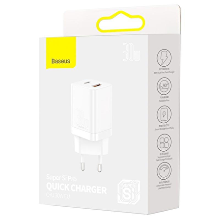 Baseus Super Si Pro Type-C 30 Watt Hızlı Şarj Aleti Beyaz
