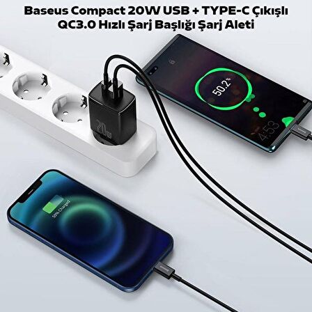 Baseus Super Type-C 20 Watt Hızlı Şarj Aleti Siyah