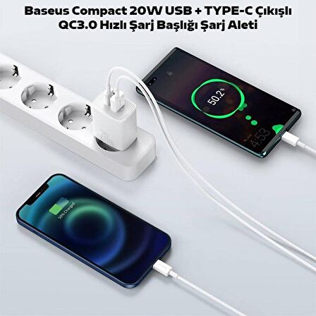 Baseus USB 20 Watt Hızlı Şarj Aleti Beyaz