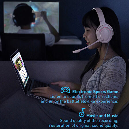 Baseus GAMO D05 Immersive Virtual 3D Işıklı pc Gaming Oyuncu Kulaklığı (Pembe)