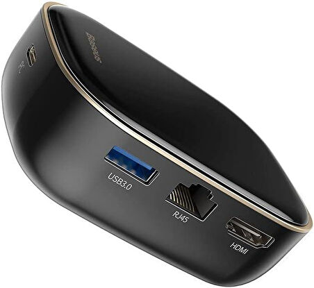 Baseus, Çok Fonksiyonlu Bilgisayar/Telefon Hub Adaptörü, Siyah, Giriş: USB Type C,Seyahat Boy Teşhir