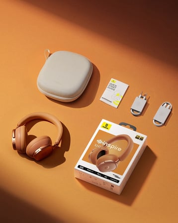 Baseus Inspire Sound by Bose XH1 ANC 100 saat çalma süresi 4 mikrofon BT6.0 Kablosuz Kulak Üstü Kulaklık, Turuncu
