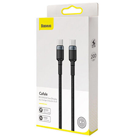 Baseus Cafule Type C To Type C 5A 100W Şarj Kablosu 2M Siyah CATKLF-ALG1