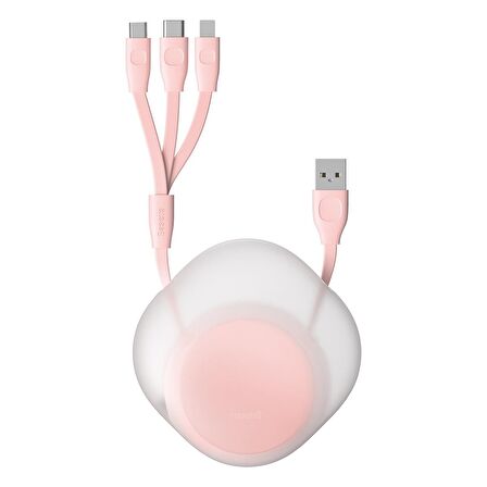 Baseus Lets Go Little 3in1 Makaralı 0.85 Metre Şarj Kablosu Pembe
